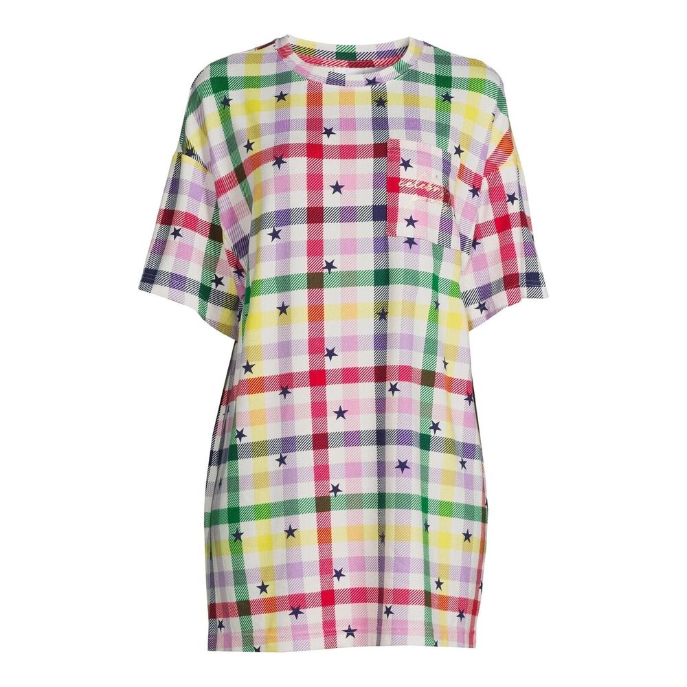 CELEBRITY PINK SLEEP WOMENS PLAID OVERSIZED SLEEP SHIRT NIGHTGOWN SIZE M/L NWT‎
